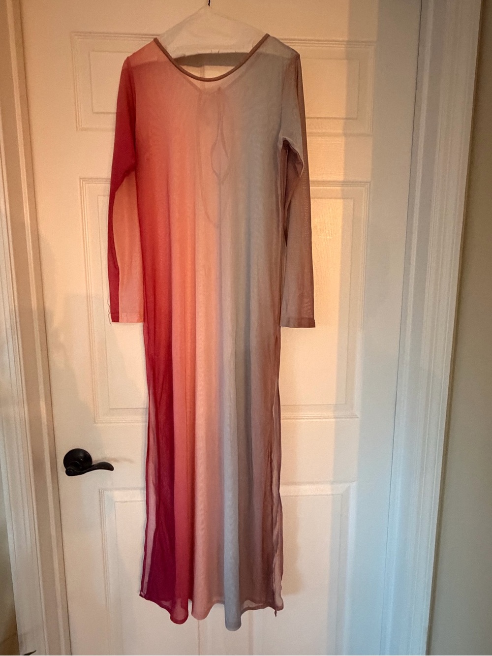 Long Ombre Sheer Maxi Dress in Pink and Peach